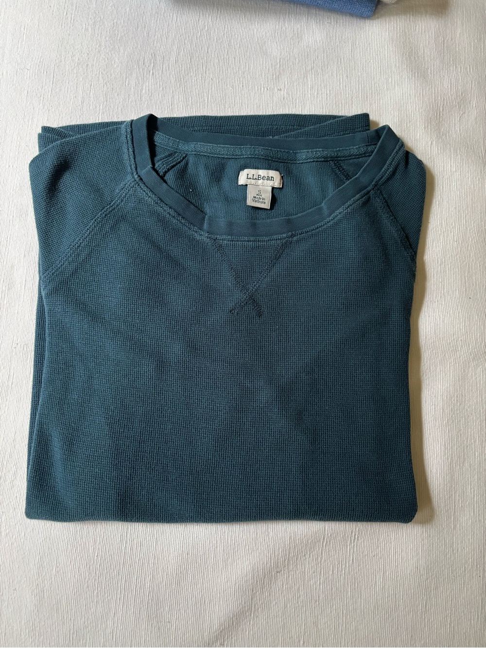 L.L. Bean Women’s Teal Crewneck Waffle-Knit Long Sleeve Shirt